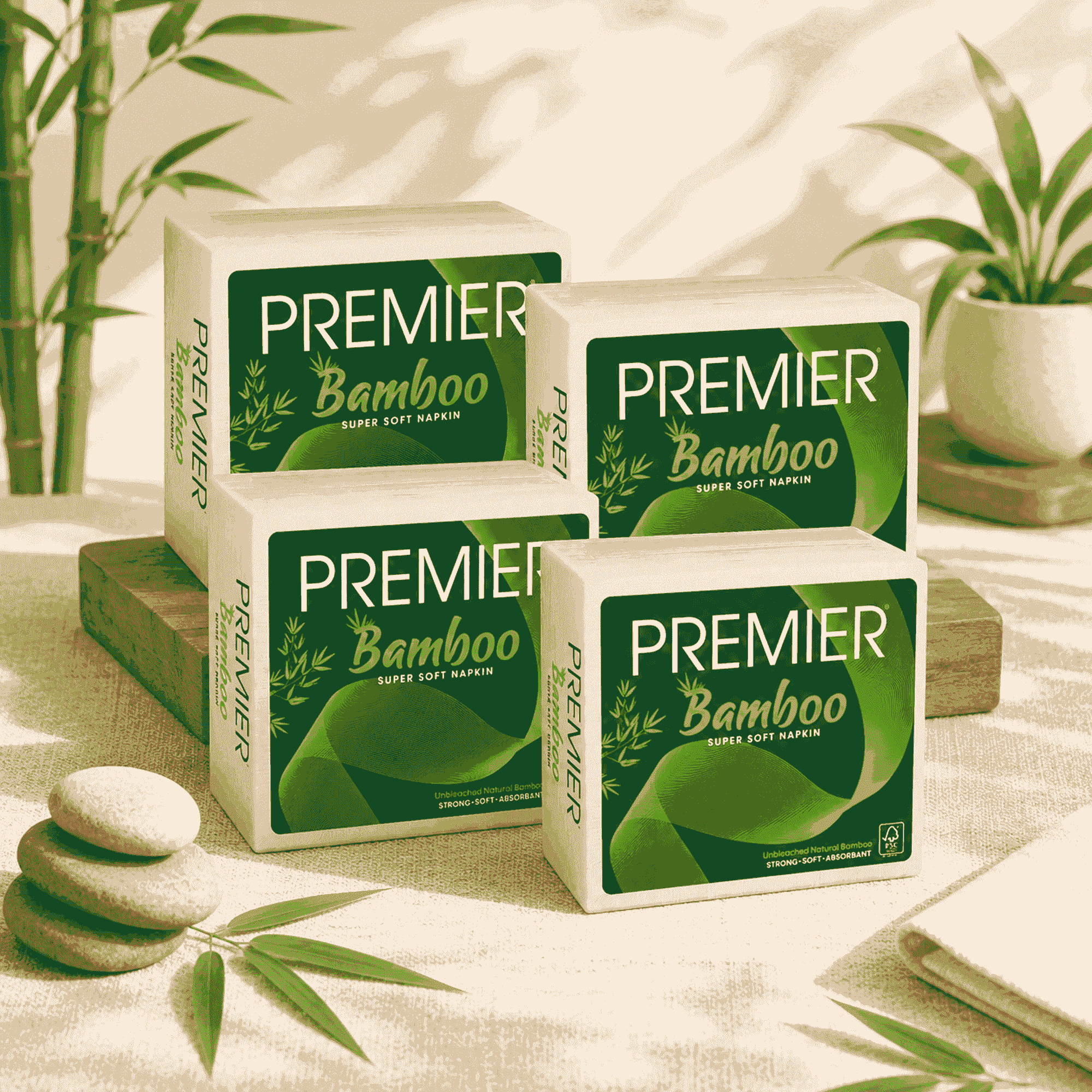 Premier Bamboo Tissue Napkins 50 Pulls-Pack of 4