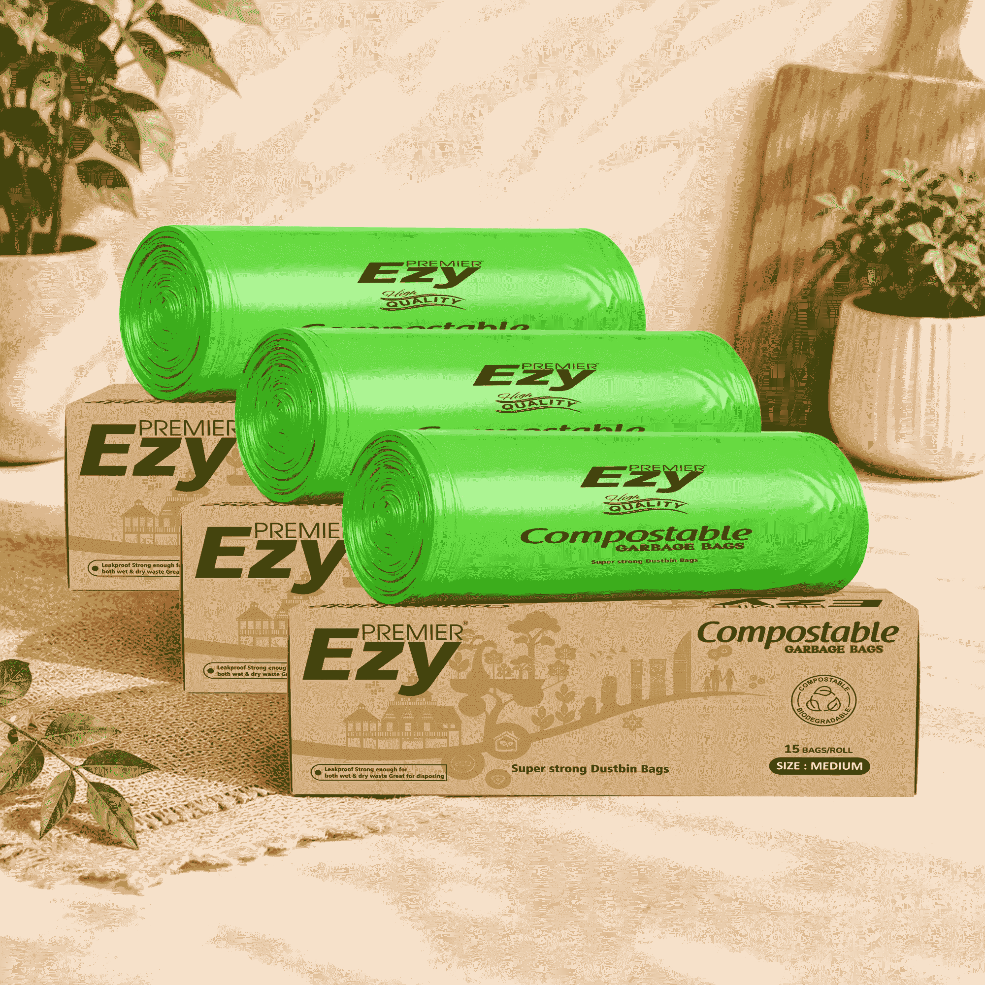 Premier Compostable Garbage Bags Medium- Pack of 3
