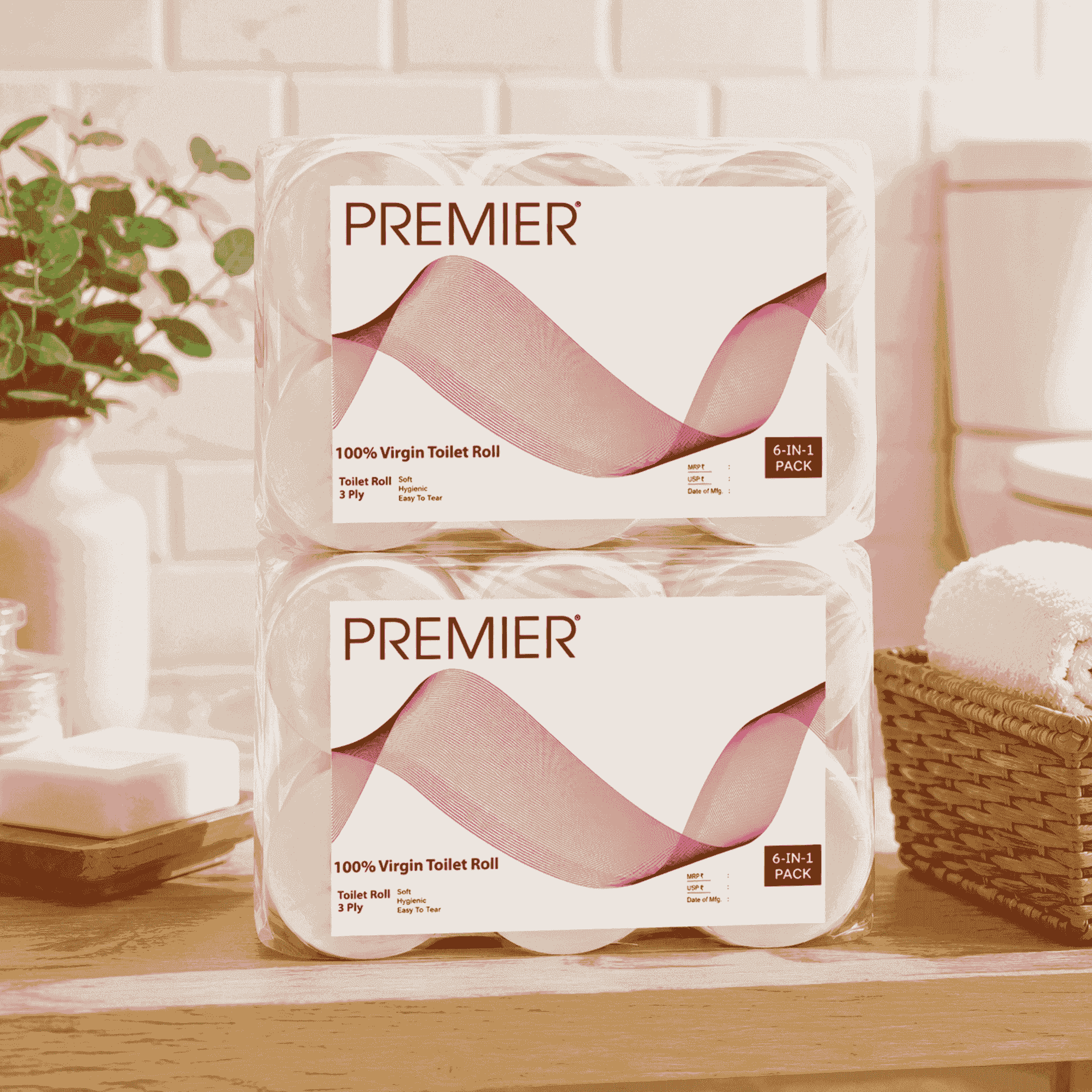 Premier Toilet Roll 300 Pulls 6x1 - Pack of 2